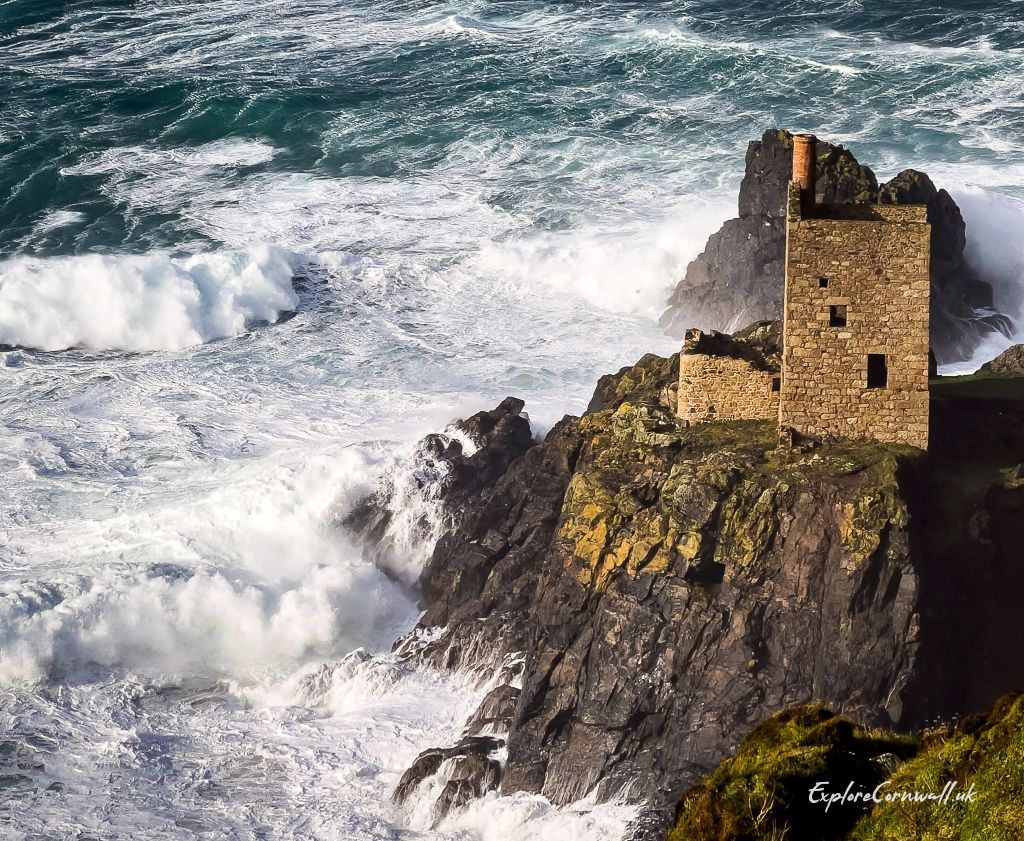 Botallack Mine in a winter storm